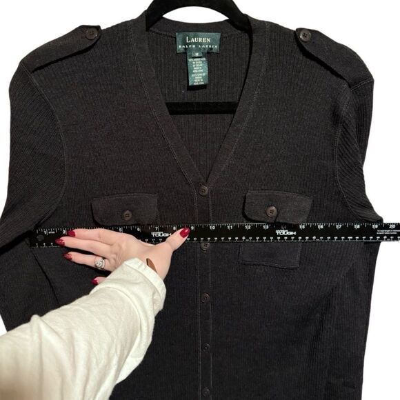 LRL- 100% Merino Wool Charcoal Grey Ribbed Button Front Maxi Dress, Size Medium - Picture 7 of 9